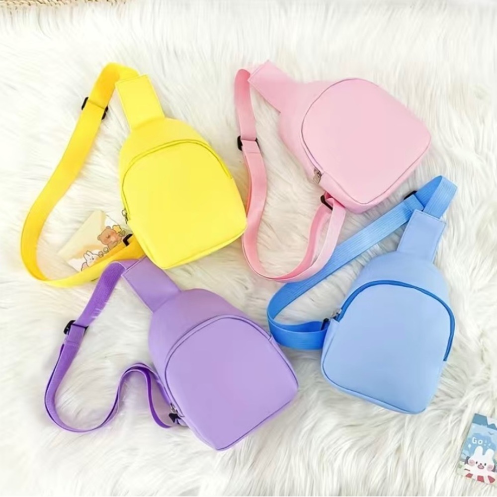 Blue  Girls Solid Color Zipper Sling Bag